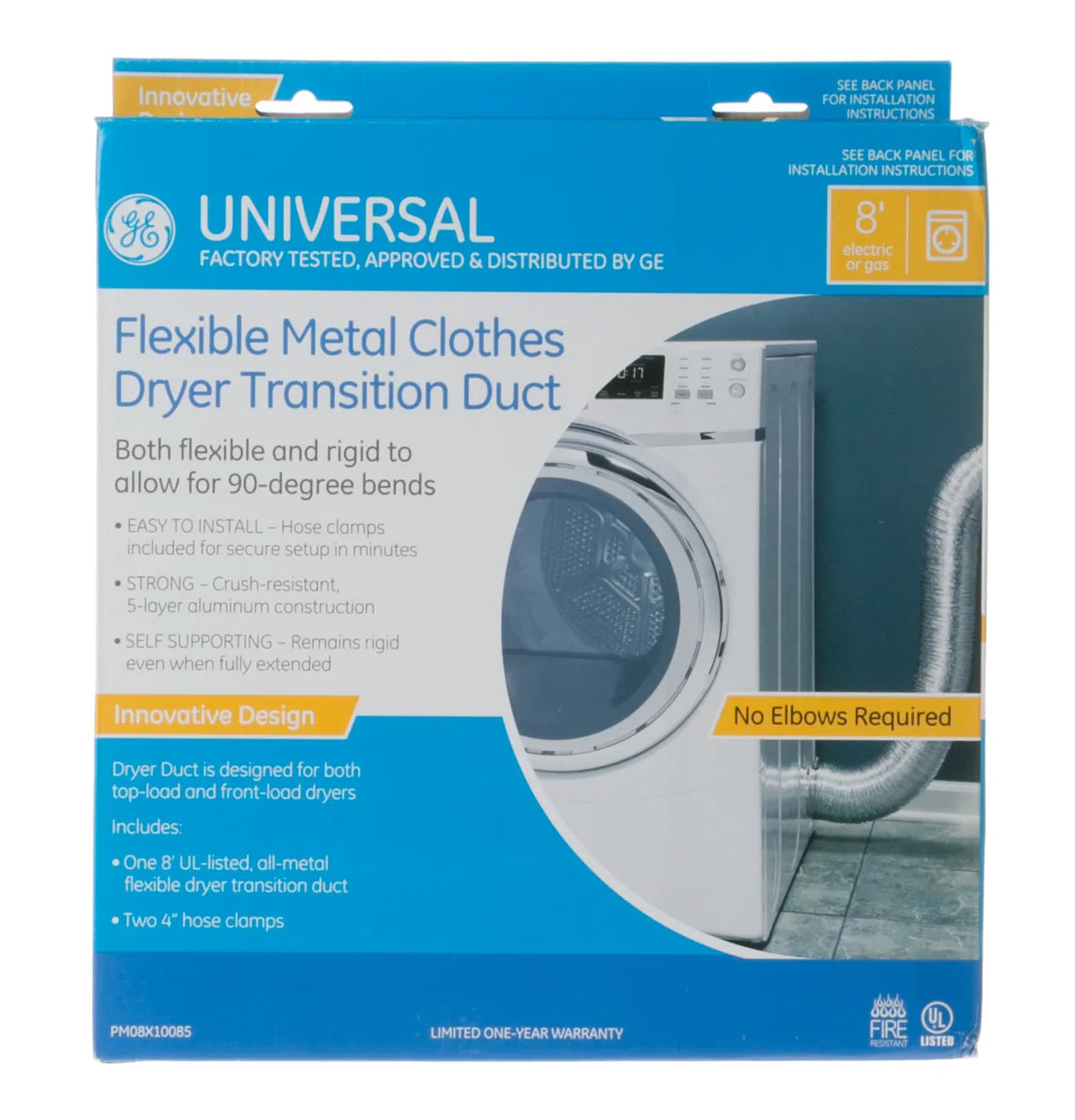 GE Flexible Metal Dryer Transition Duct, 4 In. x 8 Ft. PM08X10085