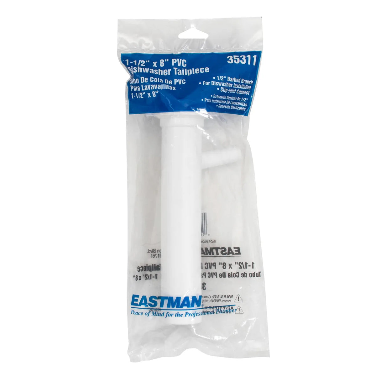 EZ-Flo Dishwasher Tailpiece 5/8" OD Barb Slip-Joint 1-1/2" x 8" 35311
