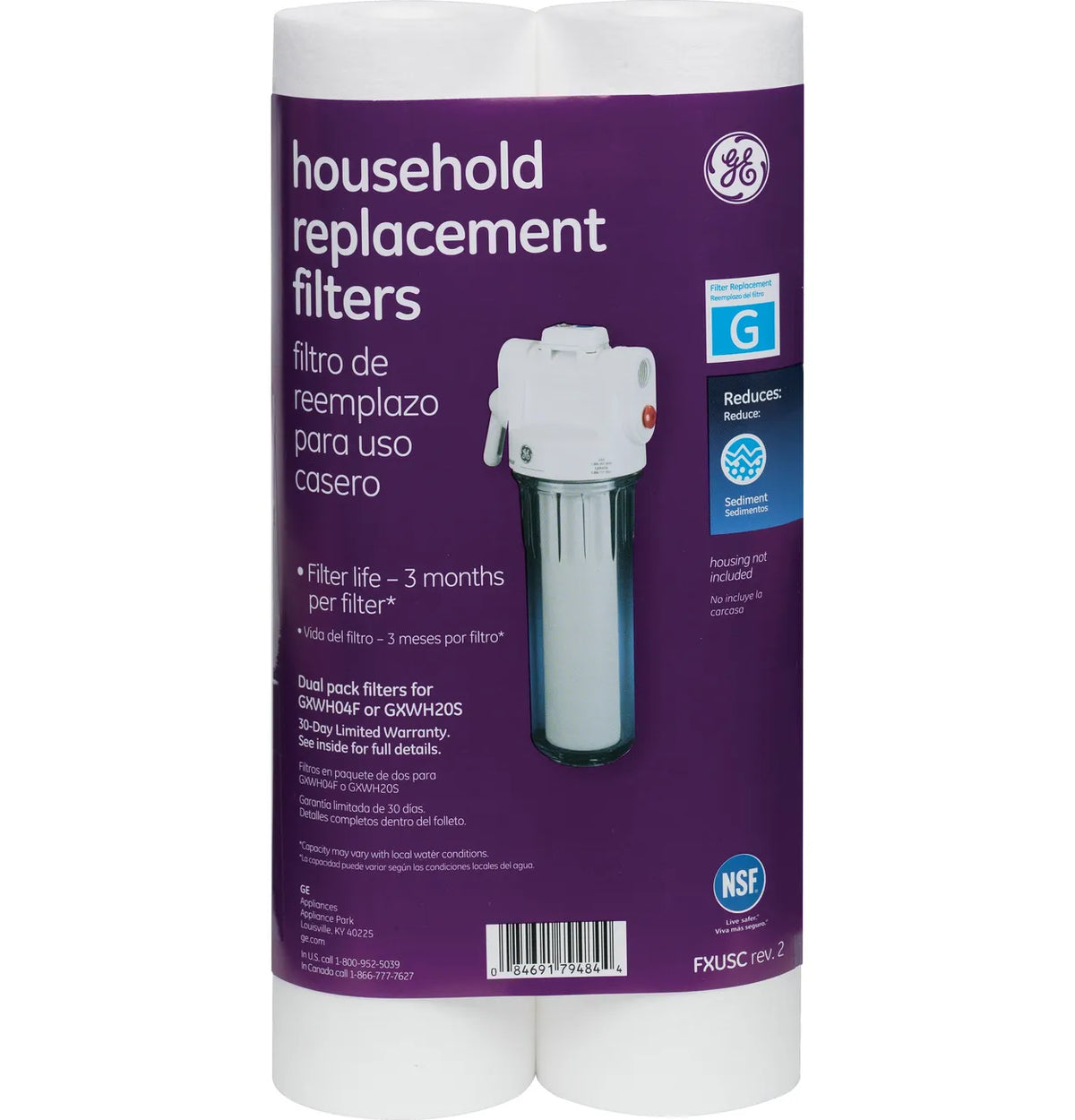 GE Whole Home Sediment Water Filter, 2 Pack FXUSC