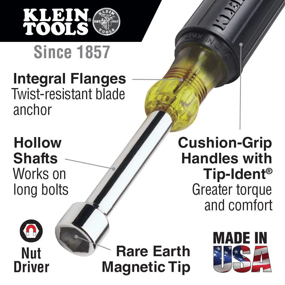 Klein Tools 3/8" Magnetic Hollow Shaft Nut Driver, 6" Shank 646-3/8M