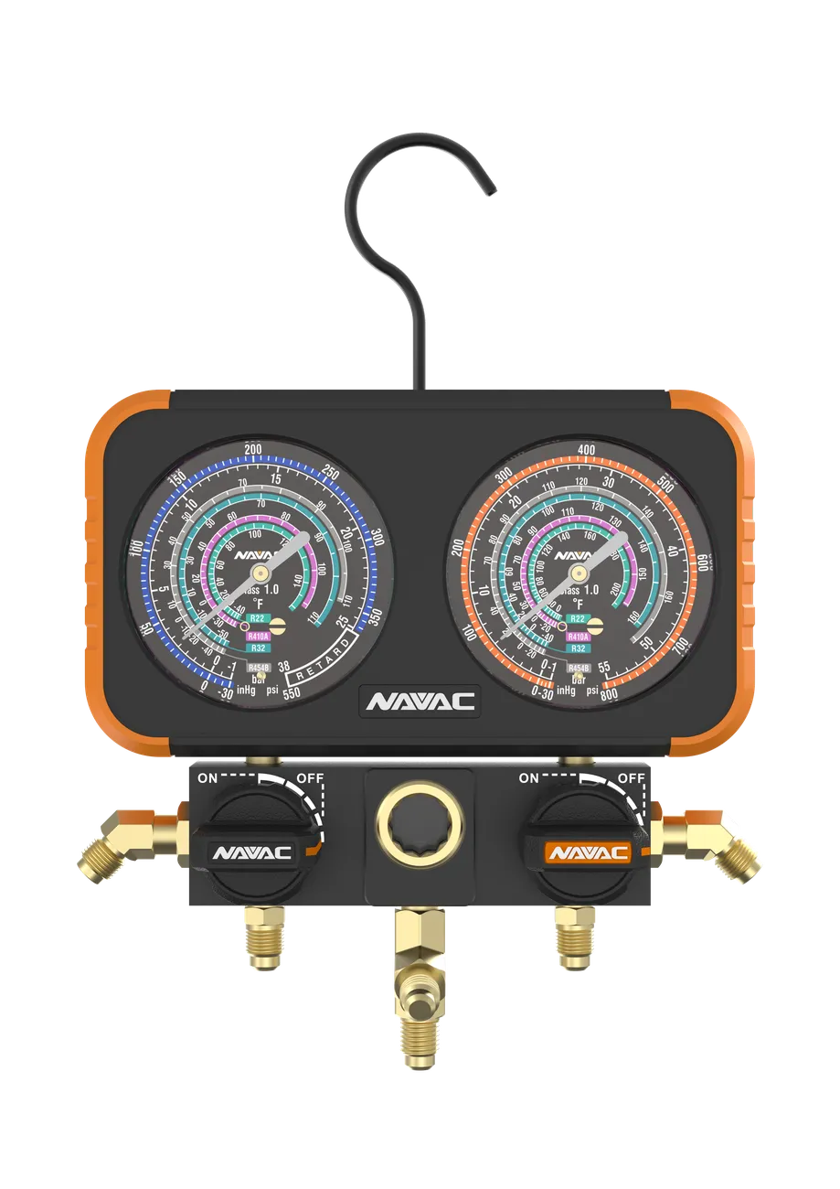 NAVAC 4-Valve Manifold Gauge Set, 3-1/8 In, A2L N2A4B