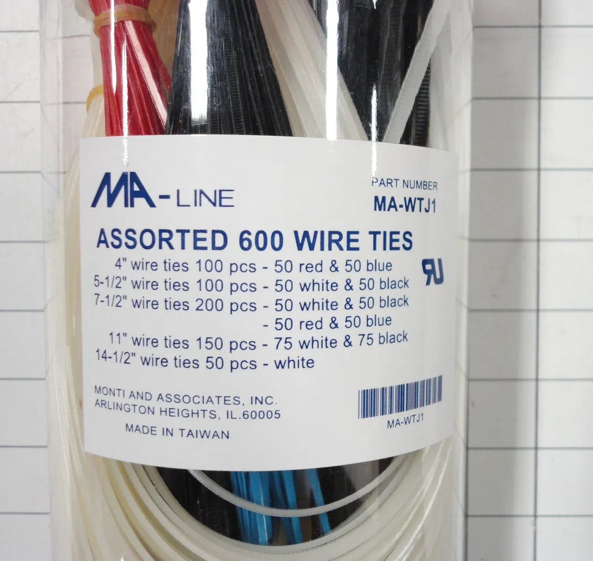 Monti & Associates Assorted Cable Tie Jar 600-Piece MA-WTJ1