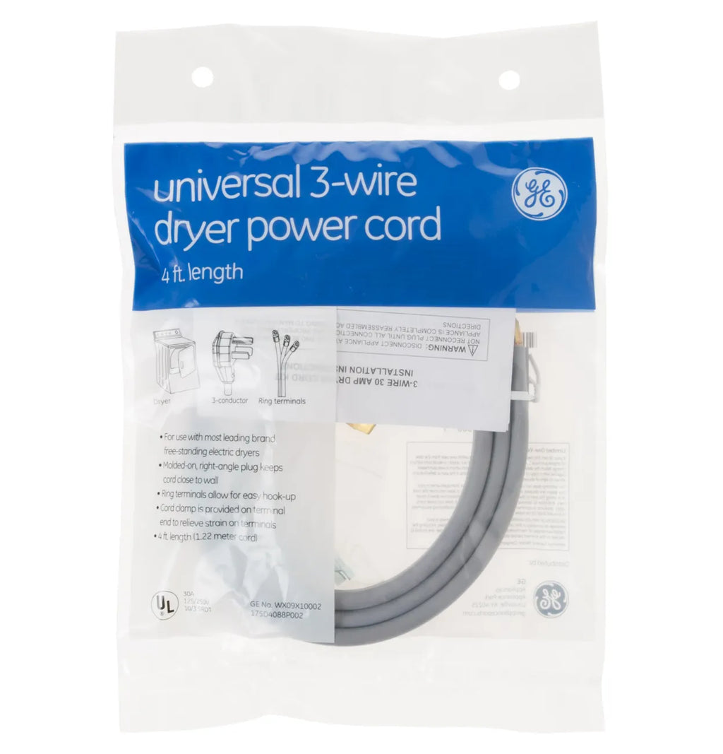 GE Dryer Power Cord 3-Wire 30 Amp 4 Ft WX09X10002
