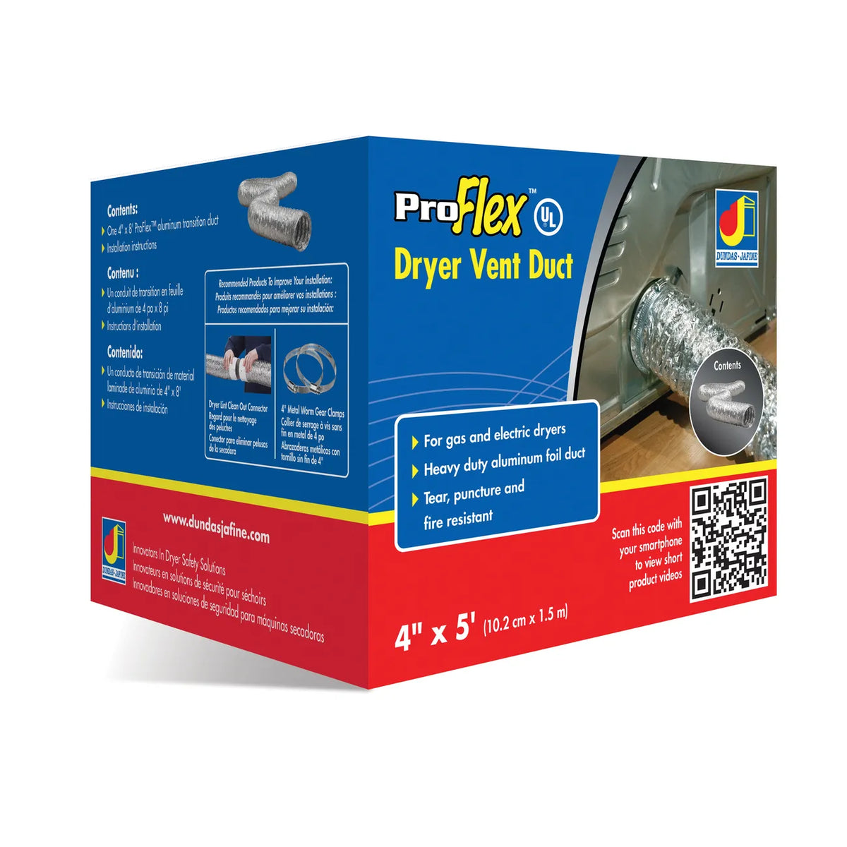 Dundas Jafine Supurr-Flex Aluminum Dryer Transition Duct 4" x 5 Ft. BTD45