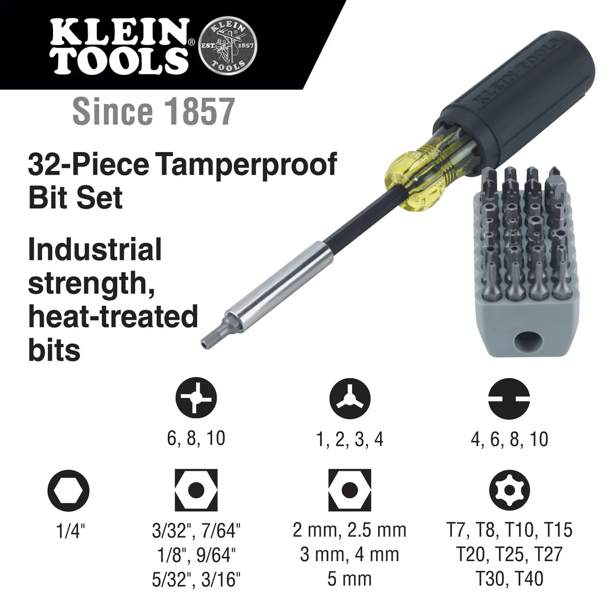 Klein Tools Magnetic Screwdriver With 32 Tamperproof Bits 32510