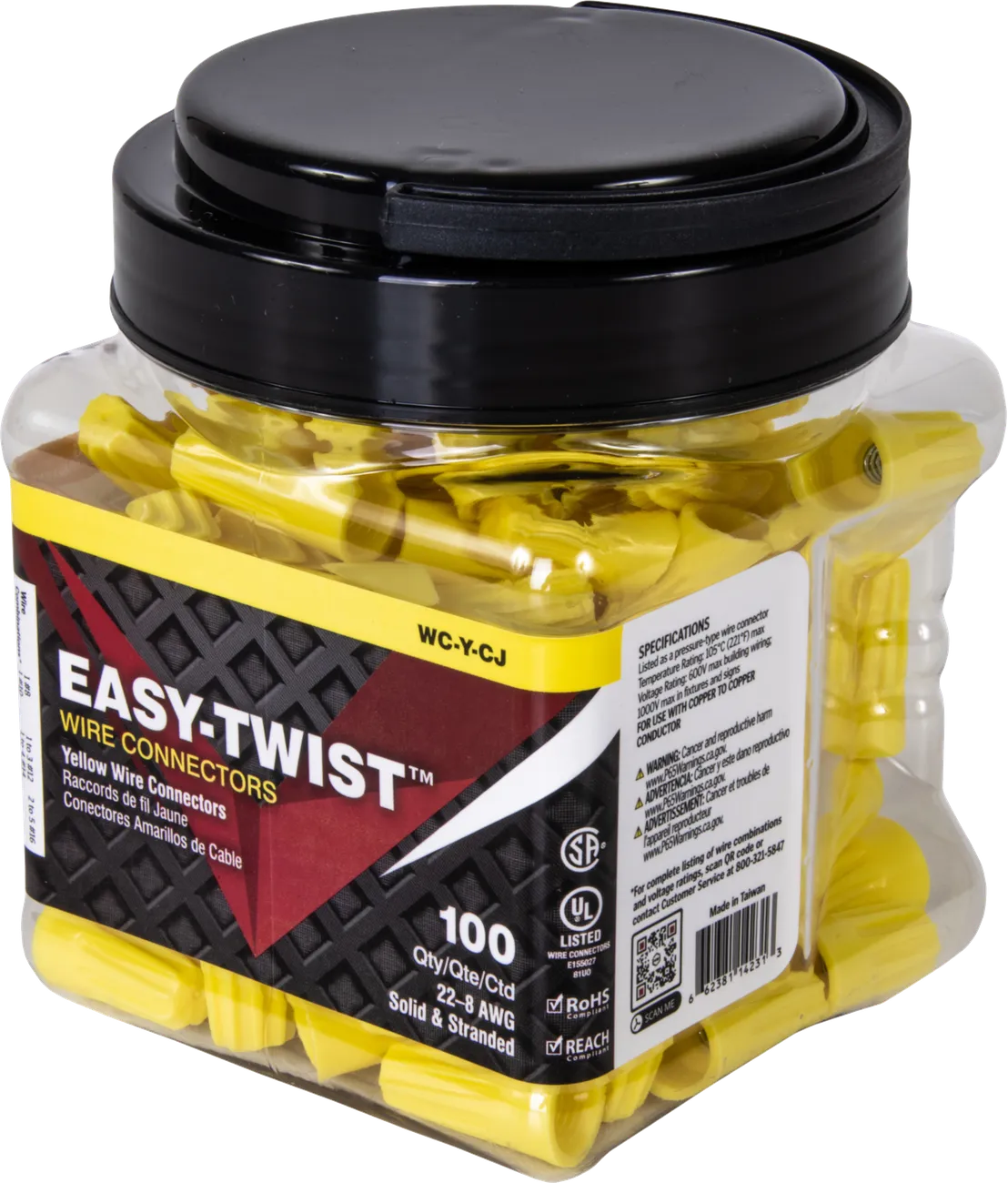 Monti & Associates Yellow Twist-On Wire Connectors 18-10 AWG 100-Pack MA01021-3
