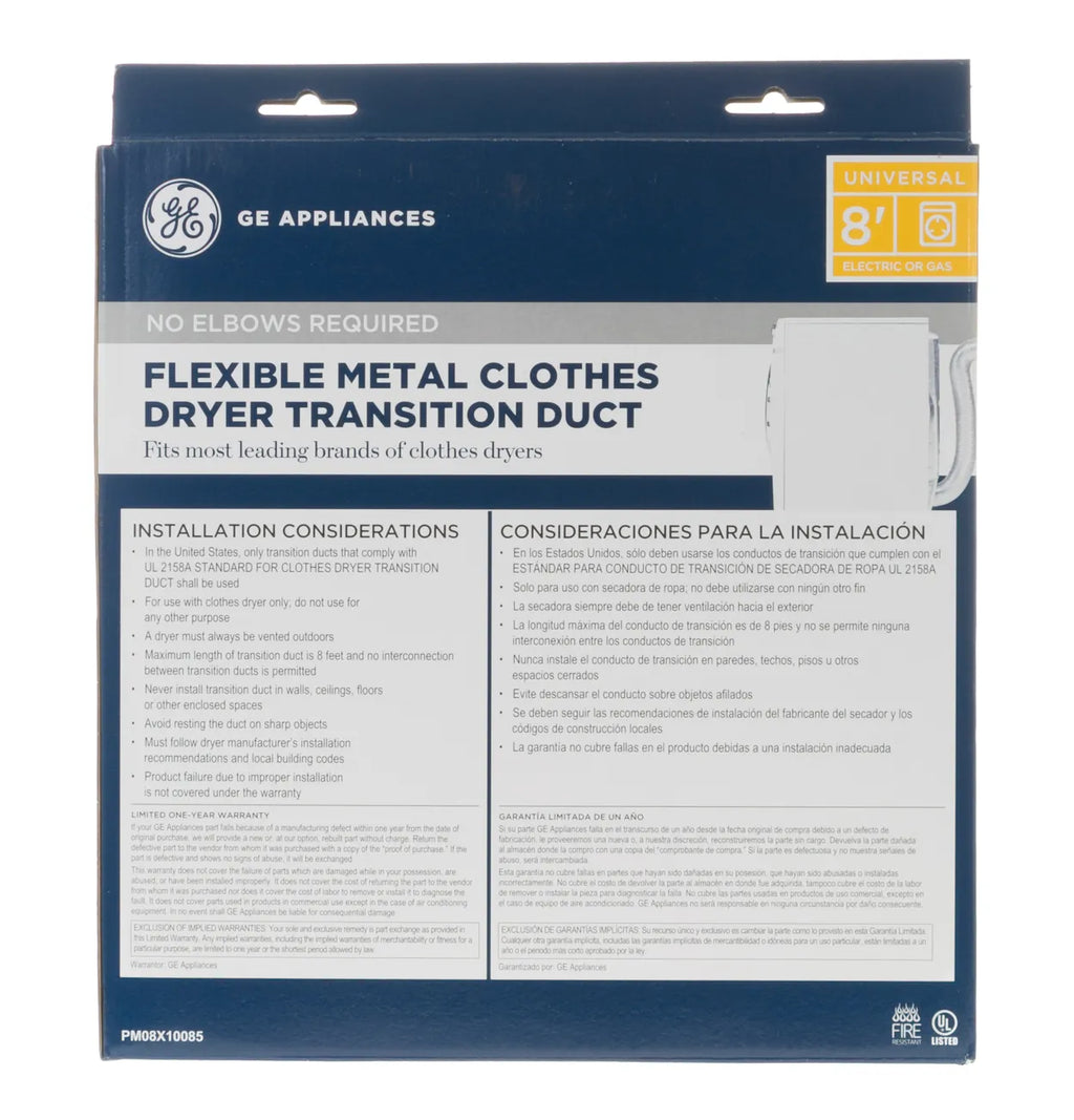 GE Flexible Metal Dryer Transition Duct, 4 In. x 8 Ft. PM08X10085