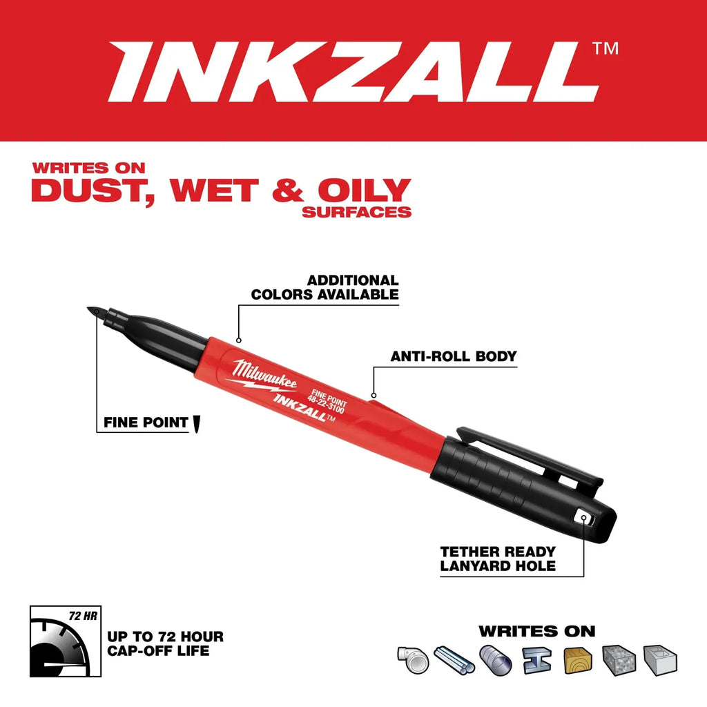 Milwaukee INKZALL Black Fine Point Markers, 4-Pack 48-22-3104