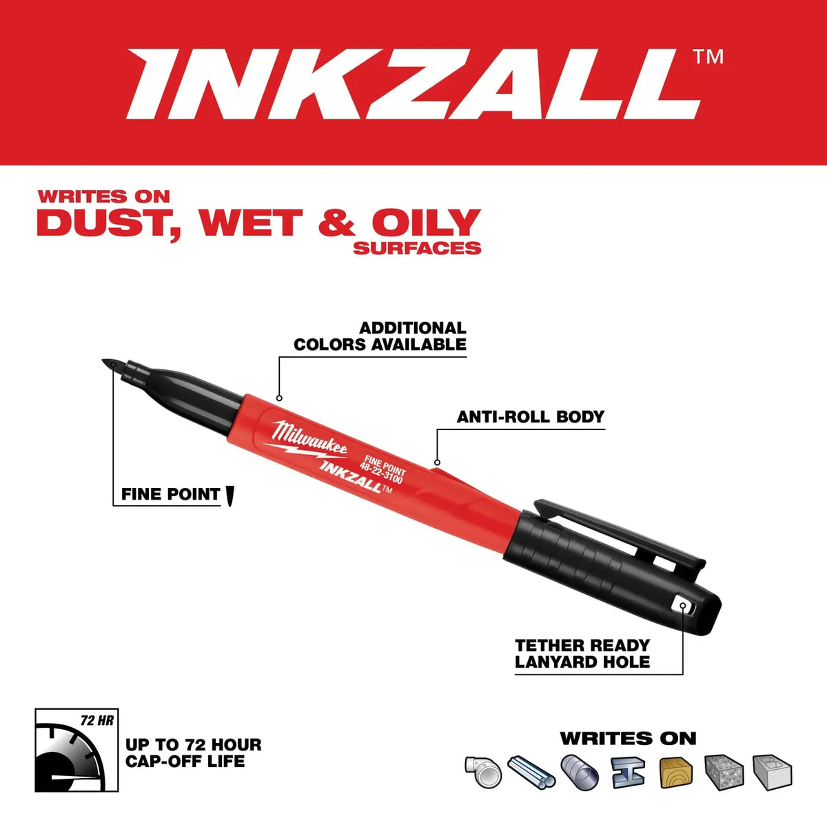 Milwaukee INKZALL Black Fine Point Markers, 4-Pack 48-22-3104