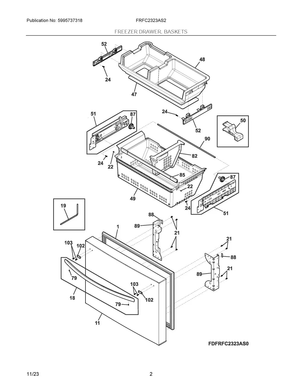 Frigidaire Refrigerator Freezer Door Panel 5304530836